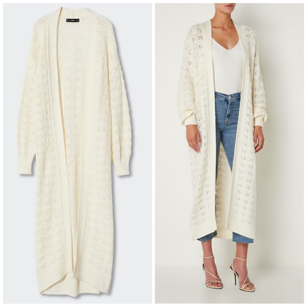 Mango Long Cardigan Coatigan Openwork New